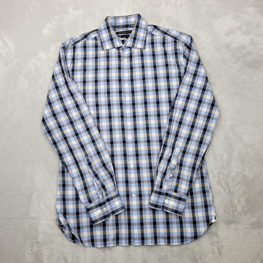 John Varvatos Shirt Men 15/32-33 Button Up Dress Oxford Pony Blue Checked Adult